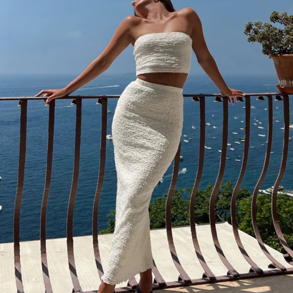 Princess Polly Cream Textured Tube Top & Maxi Skirt Set